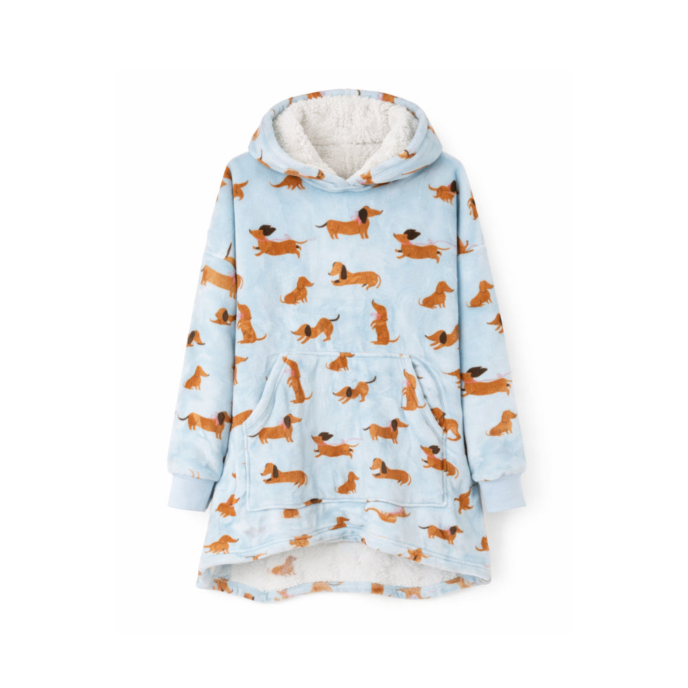 K&Co. Petal Series Hooded Blanket - HAPPY PUPS BLUE